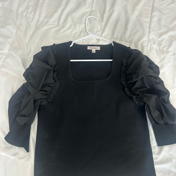 Black Ruffled Sleeve Top - Picture 3 of 5